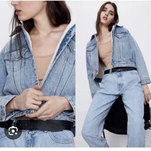 Zara Trucker Jean Jacket Denim Sherpa Lined Blue Jean NEW M Cowboy western